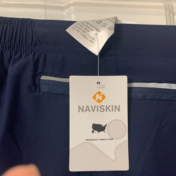 Mens small Naviskin shorts with liner navy drawstring wear workout or swimming - Picture 3 of 9